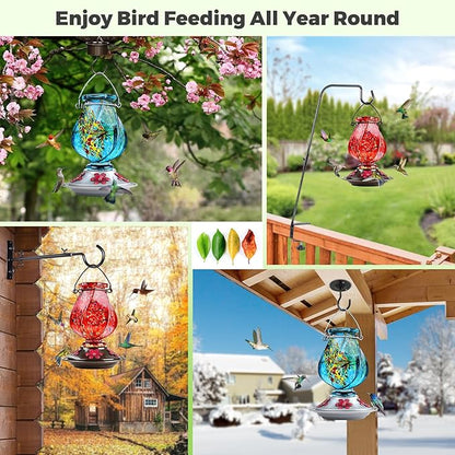 BOLITE Hummingbird Feeder, Hand Blown Glass Hummingbird Feeders for Outdoors Hanging, with Ant Moat and 5 Feeding Ports, 22 Ounces, Red, Birthday Gifts for Women Men, Gifts for Mom Dad