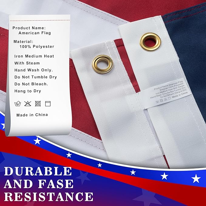 High Wind American Flag for Outdoor 10x15 Ft - Heavy Duty Allegiance US Flag with Embroidered Stars, Sewn Stripes & Brass Grommets All Weather Fade Resistant for Outside Use
