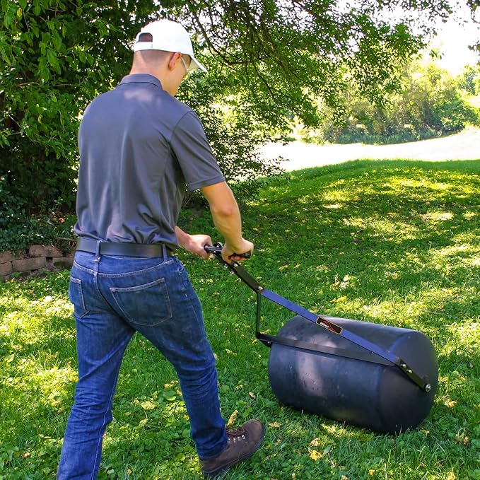 Brinly PRC-241BH-A 270 lb. Combination Push/Tow Poly Lawn Roller with Easy-Turn Tethered Plug, 18 by 24"