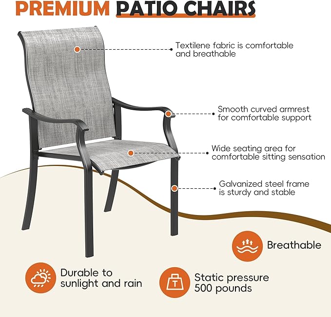 UDPATIO Outdoor Dining Chairs Set of 4, High Back Wide Seat Patio Furniture Chairs with All Weather Breathable Textilene, for Lawn Garden Backyard, Grey White