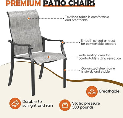 UDPATIO Outdoor Dining Chairs Set of 4, High Back Wide Seat Patio Furniture Chairs with All Weather Breathable Textilene, for Lawn Garden Backyard, Grey White