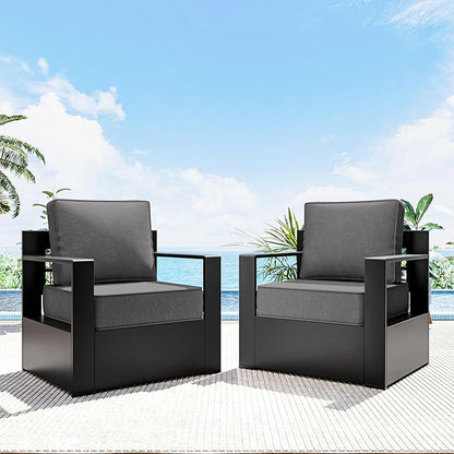 Outdoor Patio Furniture Aluminum Patio Chairs, All-Weather Metal Outdoor Chair with 6 Inch Thick Cushions, Deep Setting for Garden, Outside and Porch