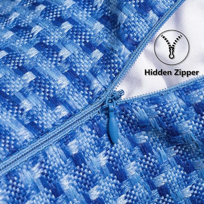 Kevin Textile Outdoor Waterproof Throw Pillow Covers Pack of 2 Weaving Texture Water Resistant Outside Decorative Cushion Covers for Garden Patio Tent Balcony Bench Couch Sofa 18x18 Inch, Blue