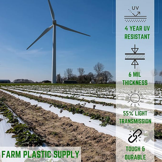 Farm Plastic Supply - White Greenhouse Plastic Sheeting - 6 mil - (32' x 40') - 4 Year UV Resistant Poly Greenhouse Film, 55% Light Transmission Hoop House Cover for Gardening, Agriculture