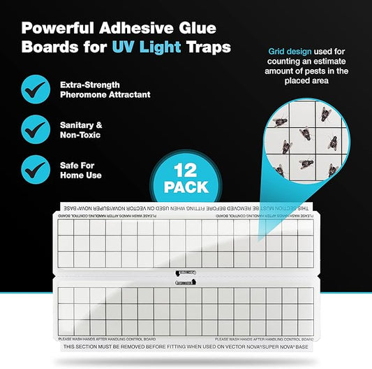 Catchmaster Vector Trap Replacement, UV Light Fly Traps for Home, Unscented Sticky Gnat Glue Boards for House, UV Lamp Insect & Mosquito Killer Refill, Adhesive Bug Light Boards, 12-Pack White