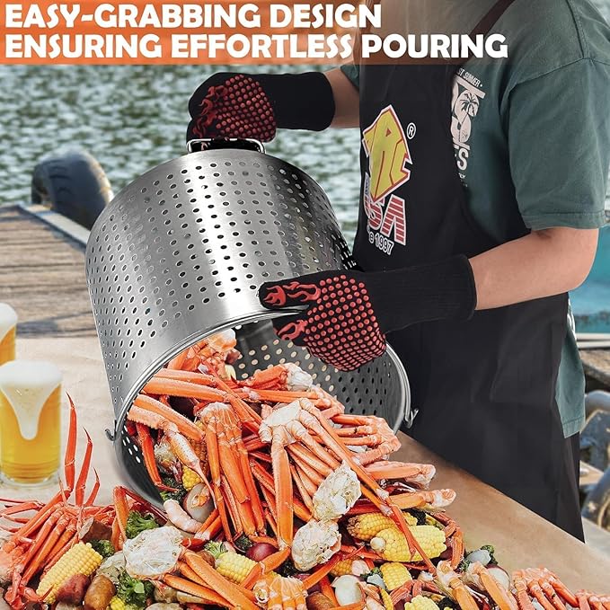 ARC 40QT Stainless Steel Stockpot With 200,000BTU Propane Burner, Seafood Boil Pot and Burner with Basket and Steamer Rack, Cookware for Crawfish Crab Shrimp Lobster Boil, Turkey Fryer, Tamale Steamer