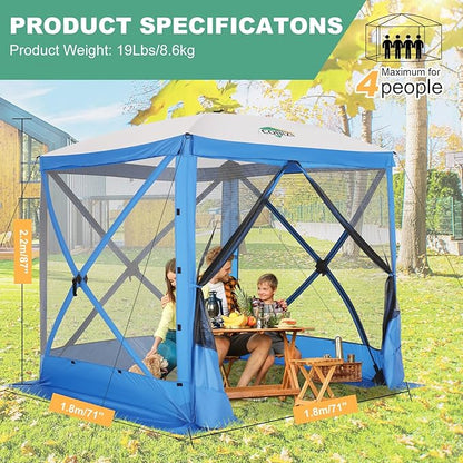 COBIZI 6x6 Pop up Gazebo Tent, Ez up Waterproof Screen Tent Screen House, Portable Outdoor Canopy Sun Shelter with Carry Bag & Ground Stakes for Camping, Garden and Picnics, Blue(Upgraded 2.0)