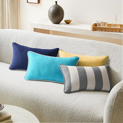Decorative Outdoor Water Repellent Throw Pillows with Inserts, Set of 4, 20" x12" Pillows for Patio, Backyard, Bed, Couch, and Patio Furniture, Gray Stripe