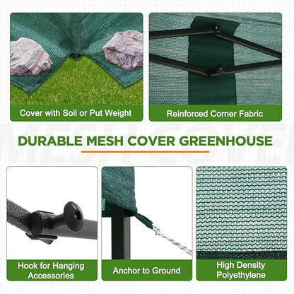 EAGLE PEAK 8x6 Walk in Shade Cloth Cover Greenhouse Instant Pop up Portable Gable Roof Gardening Green House with Mesh Cover, Roll up Doors, Green
