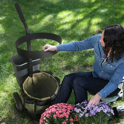 Garden Cart with Wheels & Oxford Fabric Bag – Heavy-Duty Yard Trolley for Lawn Care, Gardening Tools & Flower Transport – Portable Outdoor Tool Organizer with Large Storage Capacity