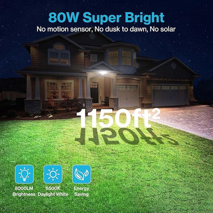Olafus 80W Flood Lights Outdoor, Switch Controlled 8000LM LED Security Lights, IP65 Waterproof Outside Floodlights, 6500K Exterior Flood Light Fixture Wired for House Yard Porch Eave White