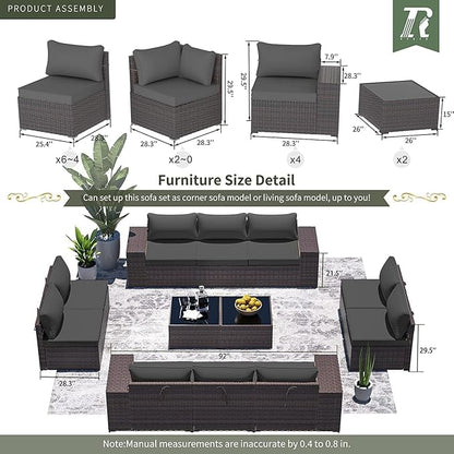 16 Pieces Outdoor Patio Furniture Set Outdoor Furniture Patio Sectional Sofa Conversation Sets w/ETL Approved 45" Gas Outdoor Fire Table & Coffee Table, Swivel Rocking Chair (Grey)