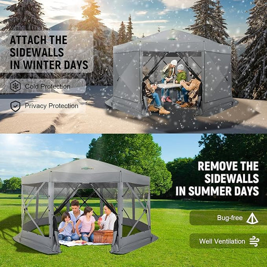 COBIZI 15x15ft Extra Large Pop-Up Gazebo Canopy Tent with Mosquito Netting, Spacious Easy Set-Up Screened Shelter, Durable Outdoor Pavilion with Ground Stakes, Perfect for Patio, Backyard, and Lawn