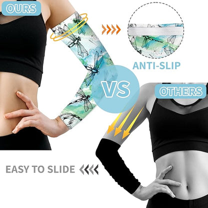 Buwuta Garden Sleeves for Women Dragonfly Sun Protection Sleeves Anti-Scratch Arm Cooling Sleeves for Farmers Sports