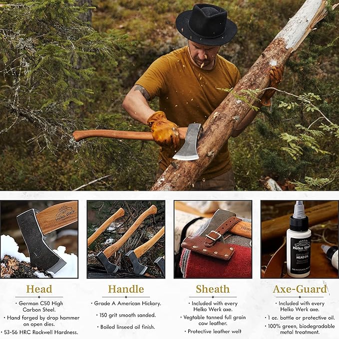 1844 Helko Werk Germany Traditional Black Forest Woodworker Axe - Made in Germany Hand Forged Bushcraft Axe and Forest Axe for Cutting Head 2.25 lbs, Handle 24 in. (Black Forest Wood Worker) #13562