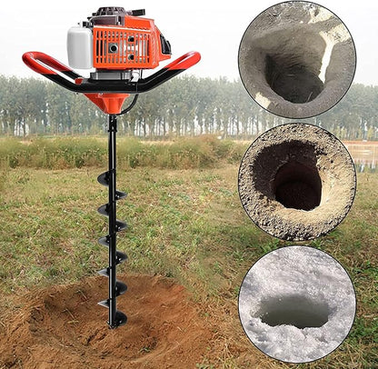 72CC Post Hole Digger,2-Stroke Auger Post Hole Digger Gas Powered Earth Digging Engine with 3 Auger Drill Bits (4"& 8" &12")+3 Extension Rods for Farm Garden Plant