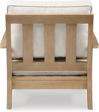 Signature Design by Ashley Carter Hall Outdoor Eucalyptus Neutral Patio Lounge Chair with Thick Performance Fabric Cushion, Beige