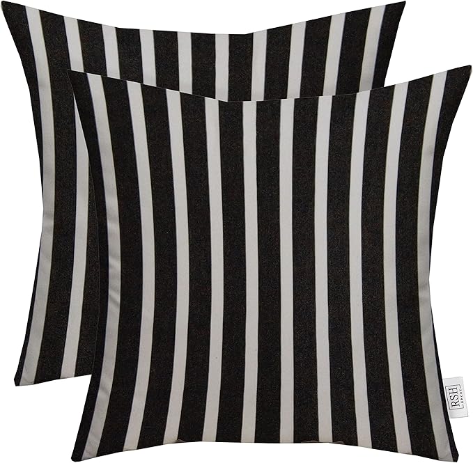 RSH DECOR: Sunbrella Square Throw Pillows Set of 2 | 24" x 24" | Water and Fade-Resistant Performance Fabric | Outdoor Pillow Covers with Down-Alternative Inserts | Shore Classic Black
