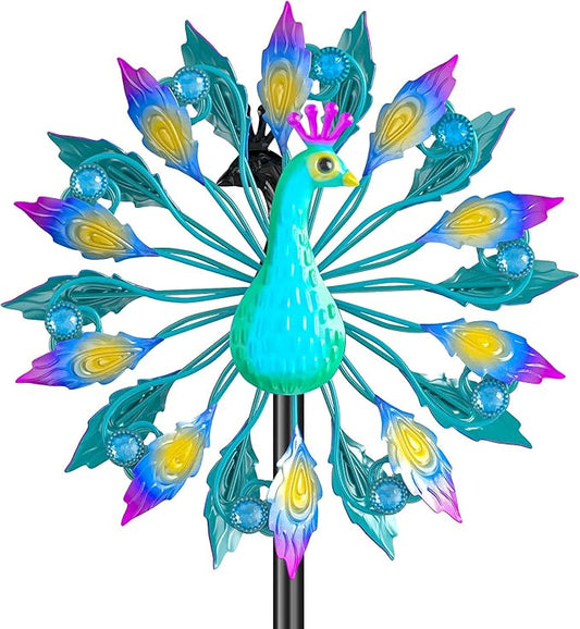 Metal Outdoor Wind Spinner, 2-Way Wind Sculpture Spinner with Metal Stake, Waterproof 360 Degrees Kinetic Windmill Art Decoration for Patio Garden Lawn (Peacock B)