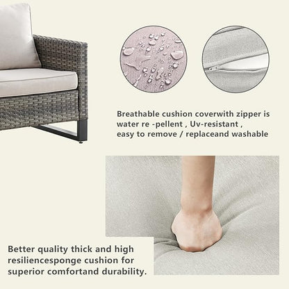 Rilyson Wicker Outdoor Couch Patio Sofa - 3 Seater Rattan Outdoor Patio Couch with Waterproof Wicker,Comfortable Cushions and Sturdy Metal Frame for Outside Porch Deck Backyard(Mixed Grey/Beige)