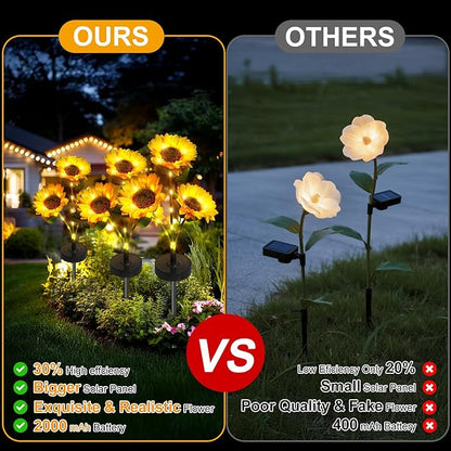 Solar Flowers Lights - Upgraded Outdoor Sunflowers Flowers Lights, Waterproof Outdoor Solar Lights for Garden, Patio, Backyard,Party and Office (Sunflowers, 2)