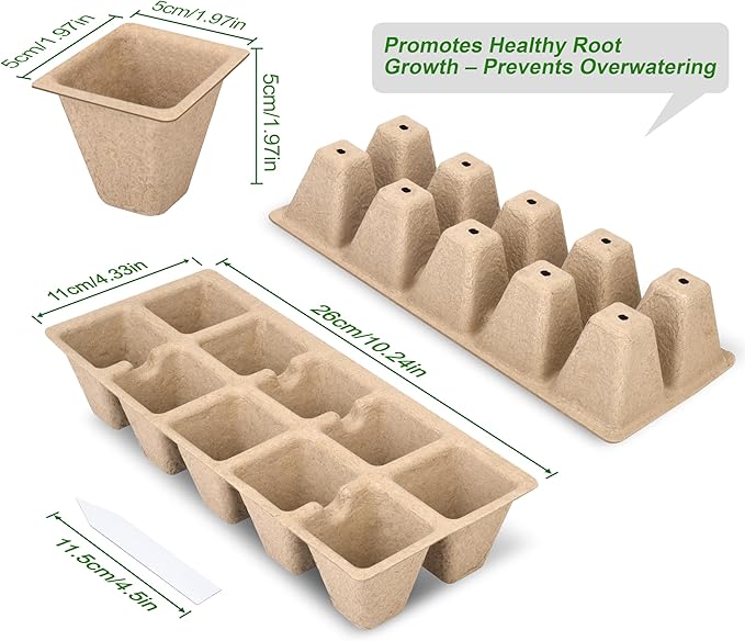 200 Cells Peat Pots, Seed Starter Trays Planting Trays for Seedlings, 20 Pack Germination Trays Peat Pot with 20 Labels