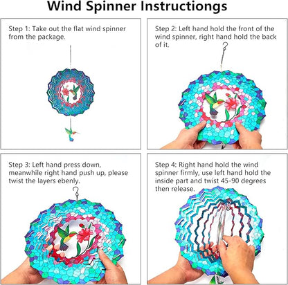 Wind Spinners Hanging, 12 Inches 3D Kinetic Hummingbird Wind Spinner for Yard and Garden Decor Stainless Steel Indoor Outdoor Decor Laser Cut Art Garden Metal Wind Sculptures & Spinners Decorations