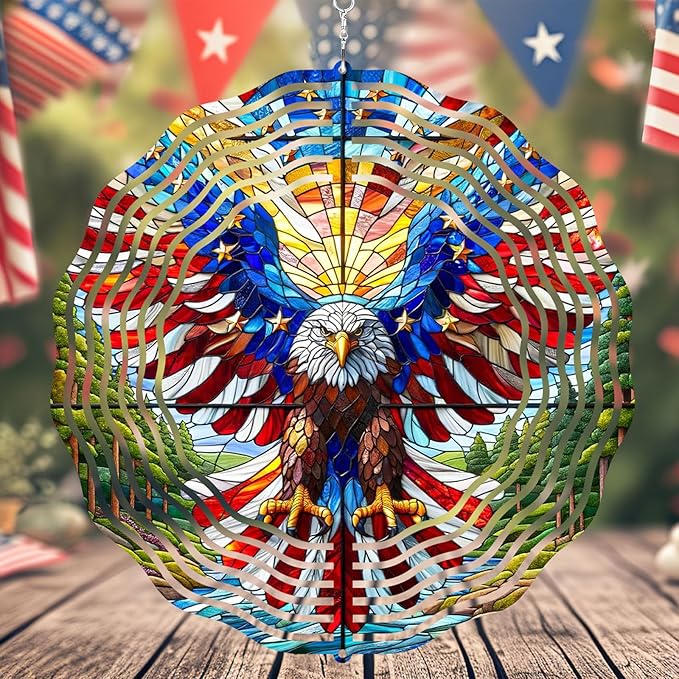 10 Inch 3D Flag Eagle Wind Spinner, Unique Metal Hanging Kinetic Wind Sculpture Gifts for Women Mom Grandma Wife, Outdoor & Indoor Decorations, Yard and Garden Ornament