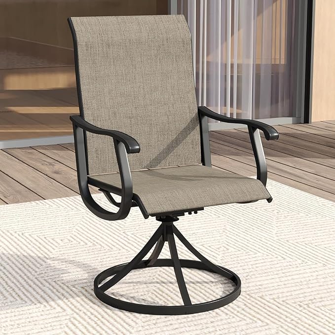 VICLLAX Patio Dining Set for 2, 3 Pieces Outdoor Furniture Includes 27.5" Small Round Patio Table and 2 Outdoor Swivel Chairs for Lawn Garden, Black Tabletop and Mixed Brown Fabric