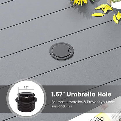 DIFY 60" Round Outdoor Patio Dining Table for 8-10, Metal Patio Table with 1.57" Adjustable Umbrella Hole, All-Weather Dining Furniture Table for Backyard Lawn Garden, Grey