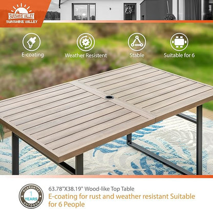 7 Piece Patio Dining Sets for 6, Outdoor Table and Chairs Set with 1 Patio Dining Table(1.61"-2" Hole) and 6 High Back Patio Chairs, Outdoor Dining Sets for Deck Backyard