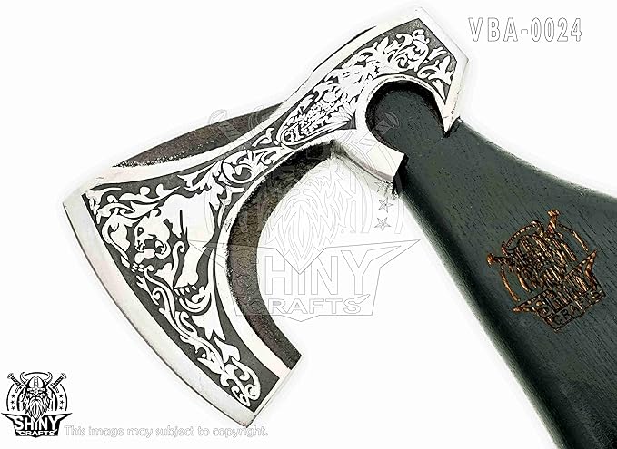 SHINY CRAFTS-Camping Axe Tomahawk Viking Bearded Axe Handmade Viking Axe with Ashwood Handle Viking Gifts for Men with Premium Quality Leather Sheath (SCA 24)