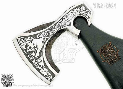 SHINY CRAFTS-Camping Axe Tomahawk Viking Bearded Axe Handmade Viking Axe with Ashwood Handle Viking Gifts for Men with Premium Quality Leather Sheath (SCA 24)