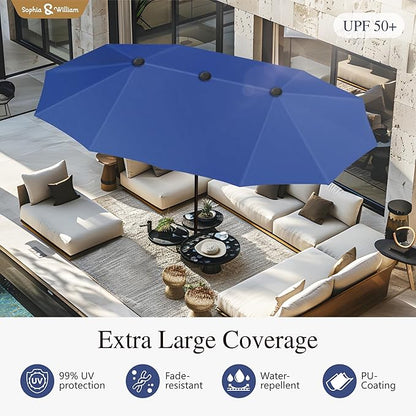 Sophia & William Patio Set with Umbrella Patio Dining Set for 6 with 13ft Rectangle Patio Umbrella Navy, 6 x Patio Chairs Grey, 1 Wood Like Outdoor Dining Table with Umbrella Hole for Lawn Garden