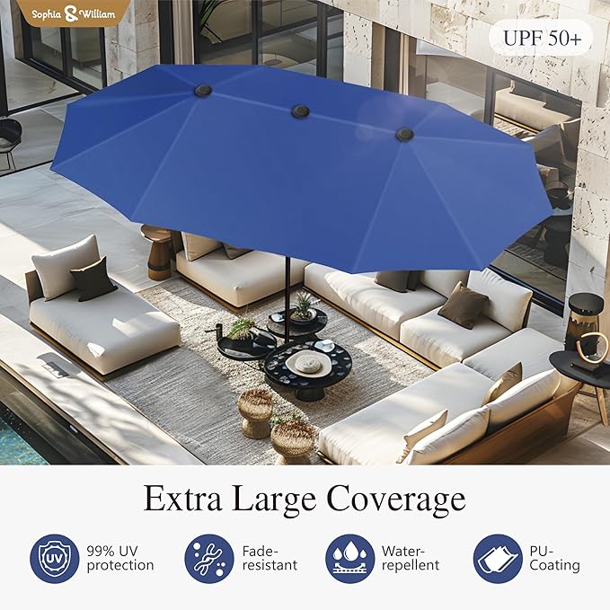Sophia & William Patio Set with Umbrella 8 Pieces Outdoor Dining Set for 6 with 13ft Large Patio Umbrella Navy, 6 x Swivel Patio Chairs with 59" Dining Table for Lawn Garden