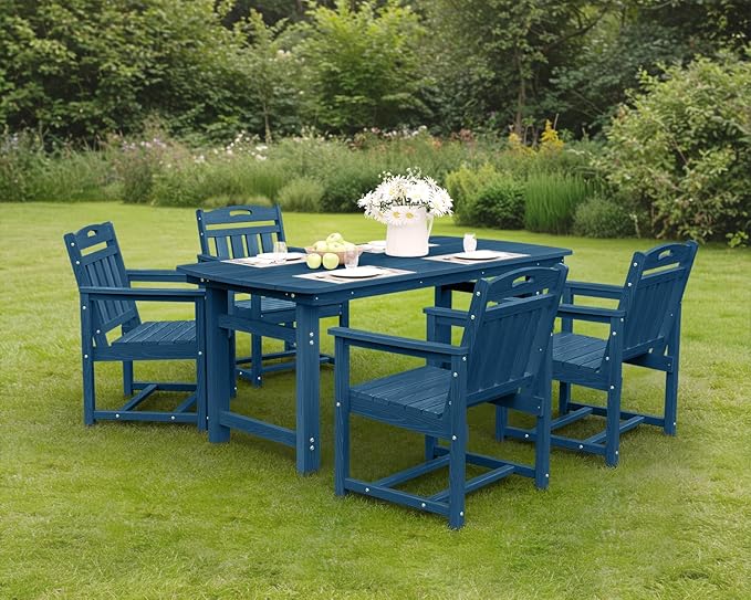 Ciokea Outdoor Patio Dining Chair Set of 2, HDPE Porch Chairs for Dining Table, All-Weather Durable Outdoor Furniture for Backyard, Garden, Lawn & Poolside, Navy Blue