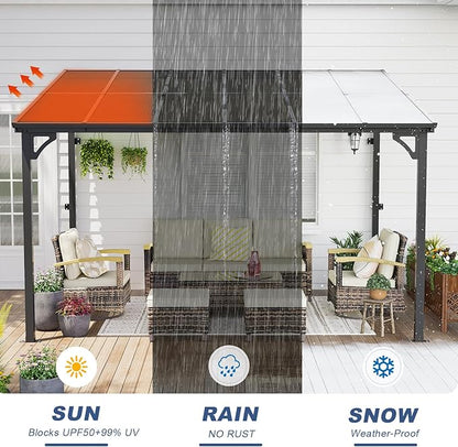 MEISSALIVVE 10' x 12' Wall Mounted Lean to Metal Awnings with Sloped Roof, Outdoor Patio Gazebo Awning for Backyard, Deck, Black