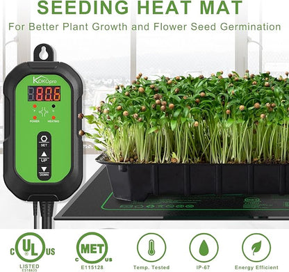 10"x 20" Seedling Heat Mat and Digital Thermostat Combo Set - KOKOPRO Warm Hydroponic Heating Pad for Seed Germination Indoor Gardening Greenhouse for Reptiles Seedlings Incubation Fermentation