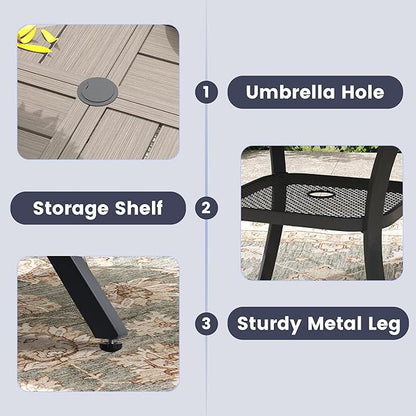 VICLLAX 5 Pieces Outdoor Dining Set, Patio Furniture Set of 4 Patio Swivel Dining Chairs and 40.6" Patio Spliced Round Tabletop with Storage Shelf, Grey Chairs & Antique Grey Tabletop
