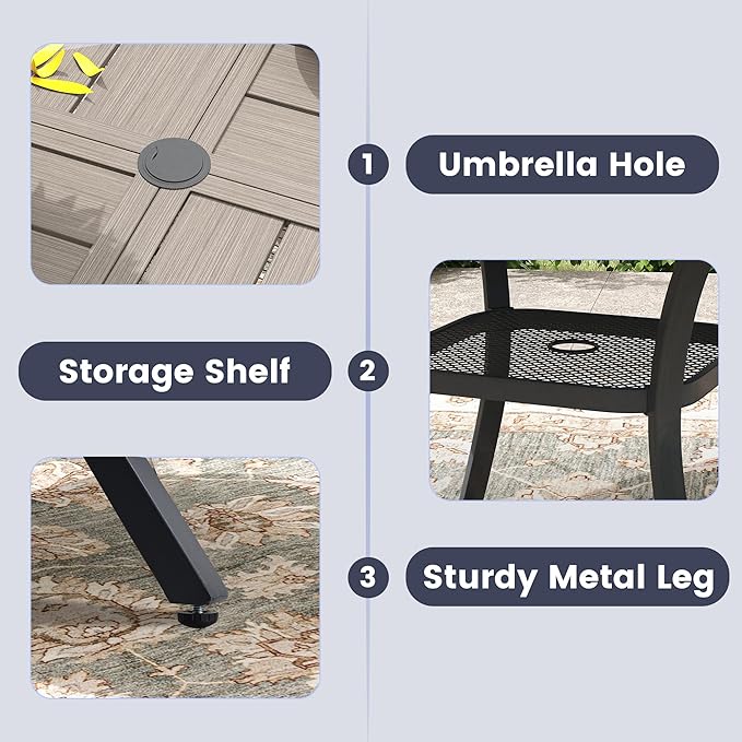 VICLLAX Outdoor Patio Round Dining Table, 40.6"x 40.6" Spliced Metal Tabletop with Storage Shelf for Deck Lawn Garden Backyard, Antique Grey