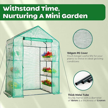 IDZO Walk in Greenhouse, Outdoor Greenhouse with Durable PE Cover & Sturdy Steel Frame for All Seasons, Convenient Rollable Door, Anchor & Rope Included for More Stable Stand, Easy to Install