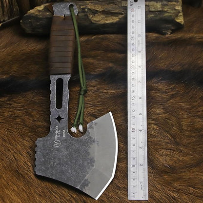 BA-KOR 12.2-inch DC53 Steel 10mm Thick Multi-Functional Survival Axe for Camping, EDC Tool, Jungle Logging Axe + Axe Sheath (5.9in) Cerium igniter