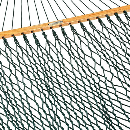Original Pawleys Island Deluxe Green DuraCord Rope Hammock – 13 ft. x 65 in, 2-Person, 450 lb Capacity, Oak Spreader Bar, Zinc-Plated Hardware, Handcrafted in The USA