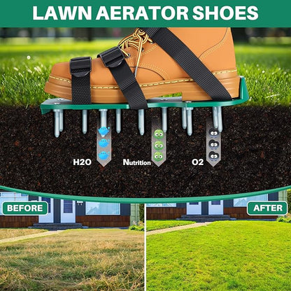 2 Pair Lawn Aerator Shoes with Adaptable Straps Soil Aerator Shoes Heavy Duty Spiked Sandals One Size Effectively Aerating Lawn Tool for Yard Garden Grass Patio