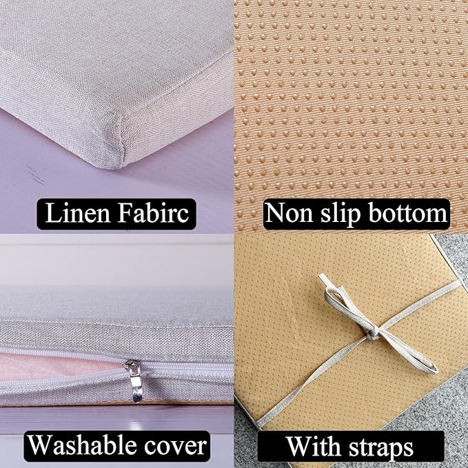 48 x 12 Inch Piano Bench Cushions for Indoor Furniture with Ties Non Slip Kitchen Dining Room Bench seat Cushion for Shoe Storage Ottoman Window Settee pad, Beige
