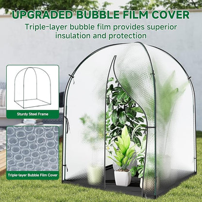 Portable Greenhouse for Outdoors, Green House Tent with Durable Bubble Film Cover and Zippered Door,Walk-in Mini Green House with Removable Mat for Indoor Outside Protecting Plant,59x59x75 Inch