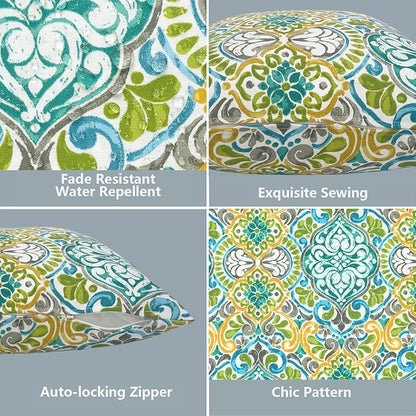 LVTXIII Outdoor Throw Pillow Covers 16 x 16 Inch, Covers ONLY Modern Cute Pattern Decorative Square Toss Pillow Case Pack of 2 for Home Patio Garden Sofa Bed Furniture, Damask Green