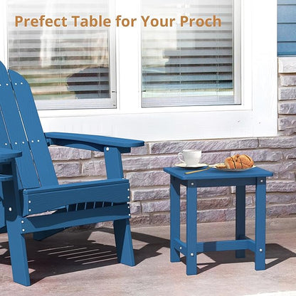 LUE BONA Outdoor Side Table, HDPS Small Outdoor Adirondack Side Tables, Outside End Table for Patio, Porch, Deck, Pool, Weather Resistant/Easy Maintenance, Navy Blue