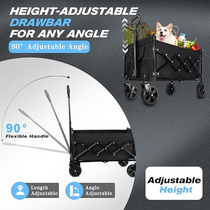 Collapsible Wagon Cart with 360lbs Weight Capacity, Lightweight Portable Foldable Wagon Cart with Wheels, Large Capacity Utility Wagon for Garden, Sports, Shopping, Grocery, Camping
