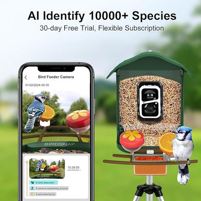 birdsnap® PAV- Smart Bird Feeder with Camera Solar Powered, 64GB Card & 2K HD Record Video Bird Camera Live with 5 DIY Add-ons, AI Identify Auto Capture, Ideal Gift for Birds Lover